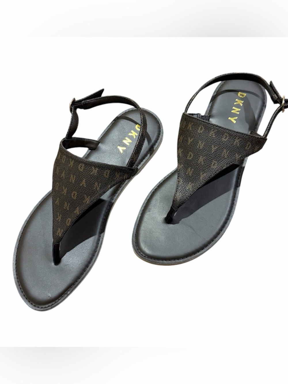 DKNY Slingback Brown Monogram Thong Sandals